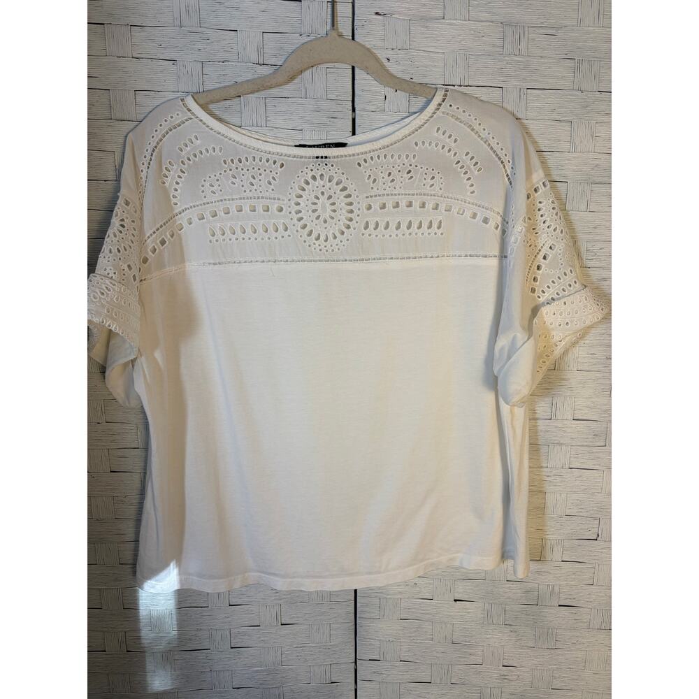 Lauren Ralph Lauren women's white T-shirt embroidered eyelet yolk‎ cottagecore